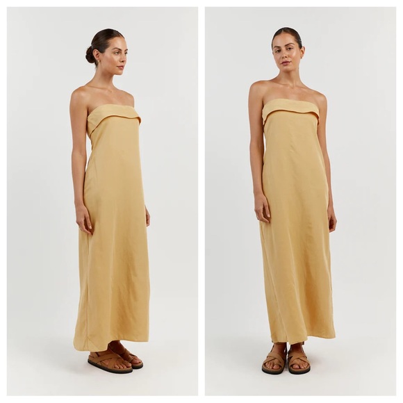 DISSH Dresses & Skirts - DISSH Strapless Midi Dress in Soft Yellow